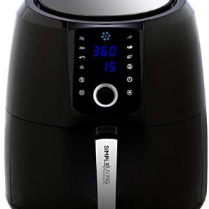 Simple Living Products XL Digital Air Fryer, 8 Custom Presets, 2 Hour Keep Warm and Memory Control Function, Airfryer Recipe Cookbook, Black High Gloss Finish with 5.8 Quart Capacity