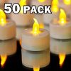 YIWER Tea Lights LED Tea Light Candles 100 Hours Pack of 50 Realistic Flickering Bulb Battery Operated Tea Lights for Seasonal Festival Celebration Electric Candle in Warm Yellow
