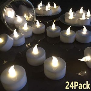 VETOUR Flameless Tea Lights Candles Realistic LED Flickering Operated Tea Lights Steady Battery Tealights Long Lasting Electric Fake Candles in White 24pcs Decoration for Party and Gifts Ideas