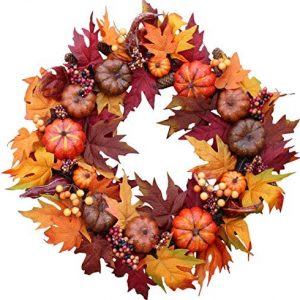 The Wreath Depot Woodbury Pumpkin Harvest Silk Fall Front Door Wreath, 22 Inches, Beautiful White Gift Box Included
