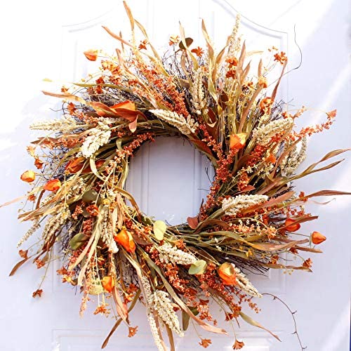 Dseap Wreath - 24 Inch Fall Wreath, Straw Wreath, Farmhouse Door Wreaths for Front Door Autumn, DRUI-24IN