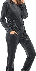 Hotouch Sweatsuits Set Womens 2 Piece Sweatshirt & Sweatpants Velour Full Zip Hoodie Tracksuits Sportswear with Pocket